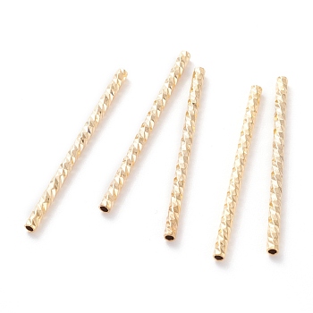 Brass Tube Beads, Long-Lasting Plated, Faceted Tube, Real 24K Gold Plated, 35x2mm, Hole: 1.2mm