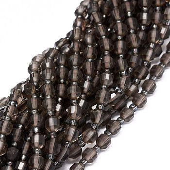 Natural Smoky Quartz Beads Strands, with Seed Beads, Faceted, Bicone, Double Terminated Point Prism Beads, 5~7x6mm, Hole: 0.8mm, about 48pcs/strand, 15.55 inch(39.5cm)