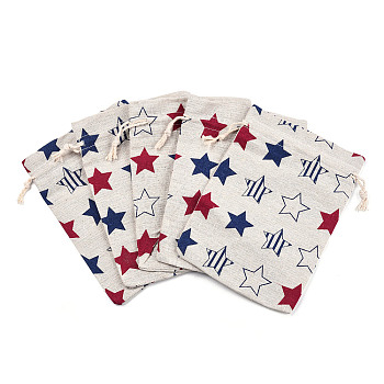 Polycotton(Polyester Cotton) Packing Pouches Drawstring Bags, with Printed Star, Colorful, 18x13cm