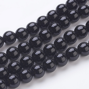 Synthetic Black Stone Beads Strands, Round, Painted, Black, 8mm, Hole: 1mm, about 50pcs/strand, 16 inch