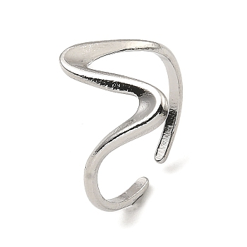 304 Stainless Steel Open Cuff Rings, Twist Wave, Stainless Steel Color, US Size 6 3/4(17.1mm)