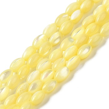 Natural Trochus Shell Beads Strands, Dyed, Rice, Yellow, 5x3~3.5mm, Hole: 0.7mm, about 81~82pcs/strand, 15.39''~15.51''(39.1~39.4cm)