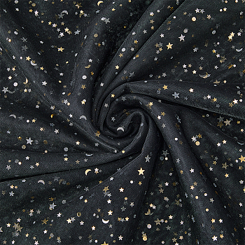 Star Pattern Nylon Mesh Fabric, for Dress Costumes Decoration, Black, 160~168x0.02cm, 3m/pc