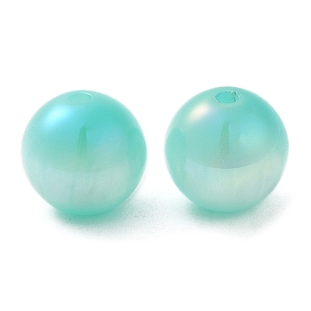 Iridescent Opaque Resin Beads, Candy Beads, Round, Turquoise, 12x11.5mm, Hole: 2mm