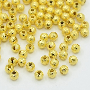 4mm Golden Color Brass Round Spacer Textured Beads, hole: 1mm