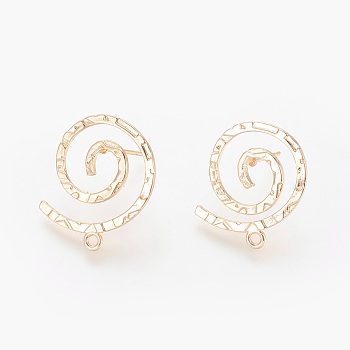 Brass Stud Earring Findings, with Loop, Vortex, Nickel Free, Real 18K Gold Plated, 24x22mm, Hole: 1.5mm, Pin: 0.8mm