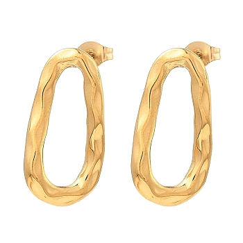 304 Stainless Steel Stud Earrings for Women, Hollow Teardrop, Real 18K Gold Plated, 25.5x13mm