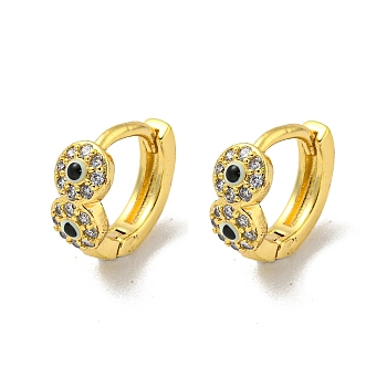 Brass Micro Pave Cubic Zirconia Hoop Earring, with Enamel, Real 18K Gold Plated, Black, 10.5x4.5mm