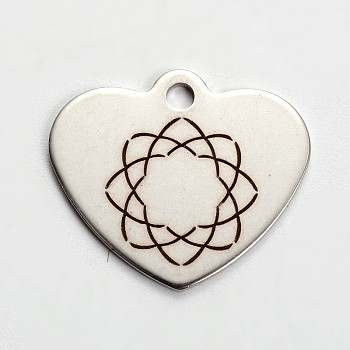 Stainless Steel Heart Pendants, with Ring Pattern, Stainless Steel Color, 21x24x1mm, Hole: 2mm