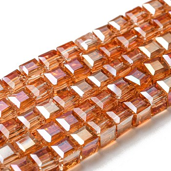 Electroplate Glass Beads Strands, AB Color Plated, Faceted, Cube, Sandy Brown, 7~8x7~8x7~8mm, Hole: 1.5mm, about 97~100pcs/strand, 70~71cm