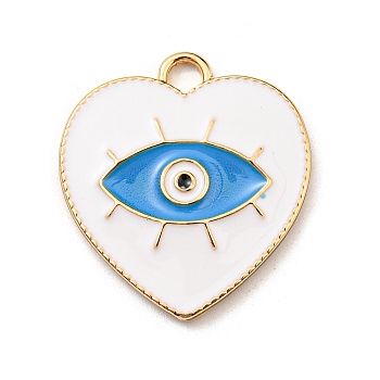 Alloy Enamel Pendants, Golden, Heart with Evil Eyes Charm, White, 26x24x2.5mm, Hole: 3mm