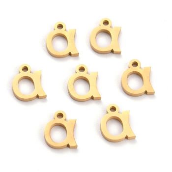 304 Stainless Steel Pendants, Matte Style, Greek Alphabet, Golden Color, Letter.A, Letter.A: 10x8x1.5mm, Hole: 1.5mm