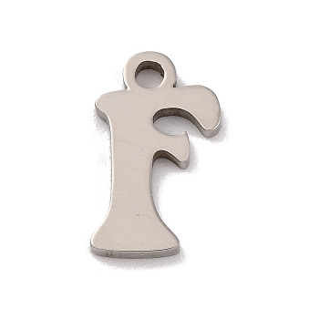 Non-Tarnish 201 Stainless Steel Charms, Laser Cut, Letter Charm, Letter F, 10.5x6x1mm, Hole: 1.2mm