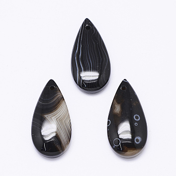 Natural Black Agate Pendants, Drop, Dyed,  32~34x17~18x5.5~6mm, Hole: 2mm