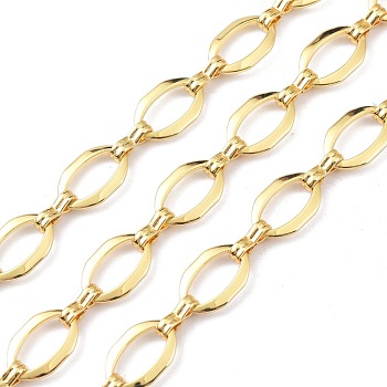 Brass Figaro Chain, with Spool, Unwelded, Oval, Real 18K Gold Plated, 15x10x1mm and 9x3.5x2.5mm
