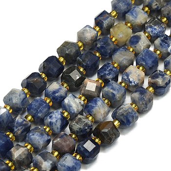 Natural Sodalite Beads Strand, Faceted, Cube, 6.5~7.5x6.5~7.5x6.5~7.5mm, Hole: 1.2mm, about 43~44pcs/strand, 15.35~15.55 inch(39~39.5cm)