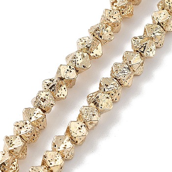 Electroplated Natural Lava Rock Beads Strands, Rhombus, Light Gold Plated, 3.5~4x4.5~5x4.5~5mm, Hole: 1mm, about 108pcs/strand, 15.71''(39.9cm)