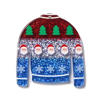 Printed Christmas Theme Acrylic Pendants, Clothes, 40x35x2mm, Hole: 1.5mm