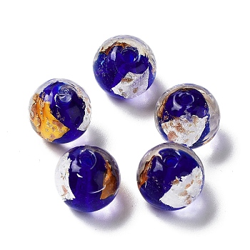 Handmade Lampwork Bead, with Gold Foil, Round, Midnight Blue, 11.5~12x11~11.5mm, Hole: 1.8~2mm