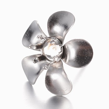 201 Stainless Steel Stud Earring Settings, with 304 Stainless Steel Pins, Flower, Stainless Steel Color, Tray: 4mm, 15x0.5mm, Pin: 0.8mm