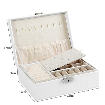 Imitation Leather Jewelry Storage Boxes, for Earrings, Rings, Necklaces, Rectangle, WhiteSmoke, 17x23x9cm
