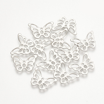 304 Stainless Steel Charms, Cut-Out, Cadmium Free & Lead Free, Hollow, Butterfly, Stainless Steel Color, 10.5x14.5x0.5mm, Hole: 1mm