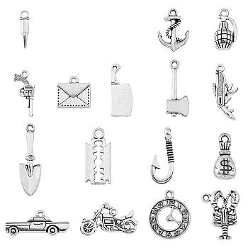 DIY Military Funs Collection Pendant Jewelry Making Finding Kit, Including 96pcs 16 style Alloy & Acrylic Penants, Handcuffs & Gun & Grenade & Axe & Cartridge Shape, Antique Silver, 11~31x9~27x1~8mm, Hole: 1~3mm, 6Pcs/style