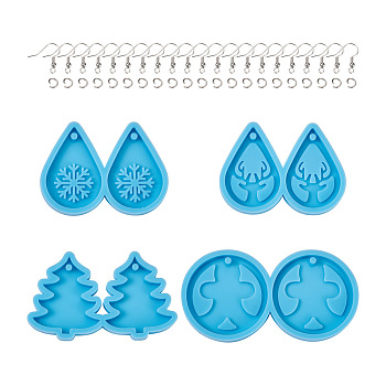 DIY Expoy Resin Crafts, Including Brass Earring Hooks, 304 Stainless Steel Jump Rings and Pendant Silicone Molds, Sky Blue, 104pcs/set