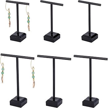 Plastic Earring Displays, with Wood Earring Display Stand Sets, Black, 3x8.4x11.5cm