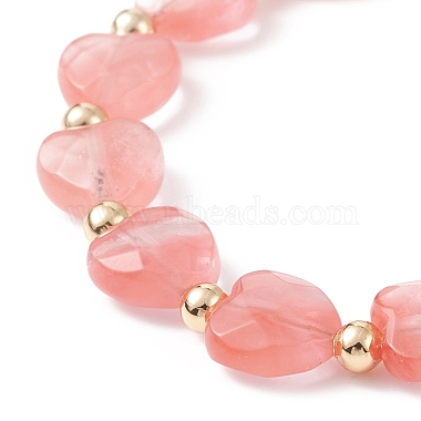 Synthetic Cherry Quartz Glass Heart Beaded Bracelet(BJEW-JB08697-05)-4