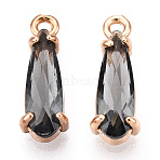 Faceted Glass Pendants, with Golden Tone Brass Open Back Settings, Teardrop, Black, 14.5x4.5x4mm, Hole: 1.2mm(X1-GLAA-T010-004A)
