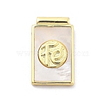 Rack Plating Brass Pave Shell Pendants, Rectangle Fe Charms, Long-Lasting Plated, Cadmium Free & Lead Free, Real 18K Gold Plated, Word, 22.5x13.5x3mm, Hole: 1.5mm(KK-Q006-32G-01)