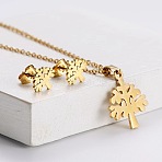 201 Stainless Steel Pendant Necklace & Stud Earring Sets, Golden, Tree of Life, 450mm(FS-WGB816B-21)