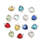 Glass Charms, with 201 Stainless Steel Settings, Faceted, Mixed Color, Stainless Steel Color, Heart, 8.5x6.5x3.5mm, Hole: 1mm(STAS-P437-15C-P)