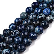 Natural Imperial Jasper Beads Strands, Dyed, Round, Prussian Blue, 8~8.5mm, Hole: 1mm, about 46~51pcs/strand, 15.35~15.75 inch(39~40cm)(G-N342-63A)