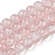 Transparent Crackle Baking Painted Glass Beads Strands, Imitation Opalite, Round, Misty Rose, 8.5x7.5mm, Hole: 1.5mm, about 107~109pcs/strand, 30.71 inch~31.30 inch(78~79.5cm)(X1-DGLA-T003-01A-13)