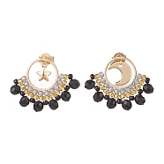Glass Seed Braided Beaded Fan Dangle Stud Earrings, Brass Star & Moon Jewelry for Women, Real 18K Gold Plated, 20.5x25mm, Pin: 0.8mm, 2pcs/set(EJEW-MZ00034)