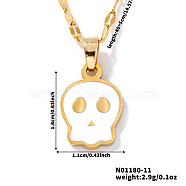 Cute Halloween Stainless Steel Skull Pendant Necklaces for Unisex, White, 15.75 inch(40cm)(RT1266)