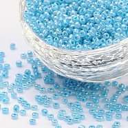 Glass Seed Beads, Ceylon, Round, Pale Turquoise, 2mm, Hole: 1mm, about 30000pcs/pound(SEED-A011-2mm-143)