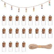 Glass Wishing Bottle Pendant Decorations, Jute Cord Hanging Ornaments, Clear, 25mm, 1pcs/set(PALLOY-PH01711)