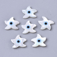 Natural White Shell Mother of Pearl Shell Beads, with Synthetic Turquoise, Starfish/Sea Stars with Evil Eye, Deep Sky Blue, 11x12x3mm, Hole: 0.7mm(SSHEL-N034-47)