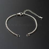 304 Stainless Steel Rolo Bracelet Making, with Brass Chain Extender, Silver, 6.50 inch(16.5cm)(AJEW-JB01013)