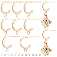 12Pcs Brass Stud Earrings Findings, Half Hoop Earring Findings, with Horizontal Loop, C-Shaped, Golden, 14x11x2mm, Hole: 1.2mm, Pin: 0.7mm(KK-BC0010-70)