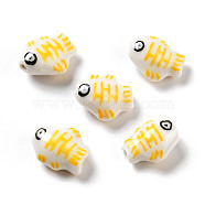 Handmade Printed Porcelain Beads, Fish, Yellow, 14.5~15x11.5~12x7~7.5mm, Hole: 1.6mm(PORC-F005-03B)