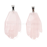 Natural Rose Quartz Carved Pendants, Hand Charms with Platinum Platinum Tone Metal Snap on Bails, 44x23x5mm, Hole: 7x4mm(G-K369-01P-05)