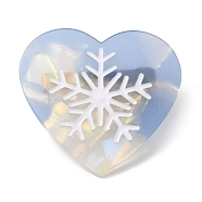 Heart with Snowflake Cellulose Acetate(Resin) Alligator Hair Clips, with Golden Iron Clips, for Women Girls, Light Steel Blue, 48x50x11mm(PHAR-Q120-02C)