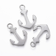 304 Stainless Steel Pendants, Anchor, Stainless Steel Color, 30x21.5x2.5mm, Hole: 4x3mm(STAS-H416-27P)