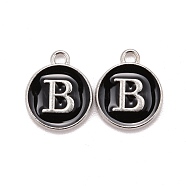 Platinum Plated Alloy Charms, Cadmium Free & Lead Free, with Enamel, Enamelled Sequins, Flat Round with Letter, Letter.B, 14x12x2mm, Hole: 1.5mm(ENAM-S118-02B-P)