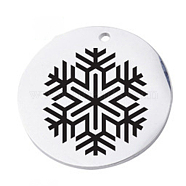 Christmas 304 Stainless Steel Pendants, Flat Round with Snowflake, Stainless Steel Color, 20mm(FIND-CJC0003-07D)