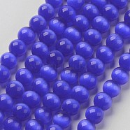 Cat Eye Beads, Round, Medium Blue, 8mm, Hole: 1mm, about 15.5 inch/strand, about 49pcs/strand(CER8mm04)